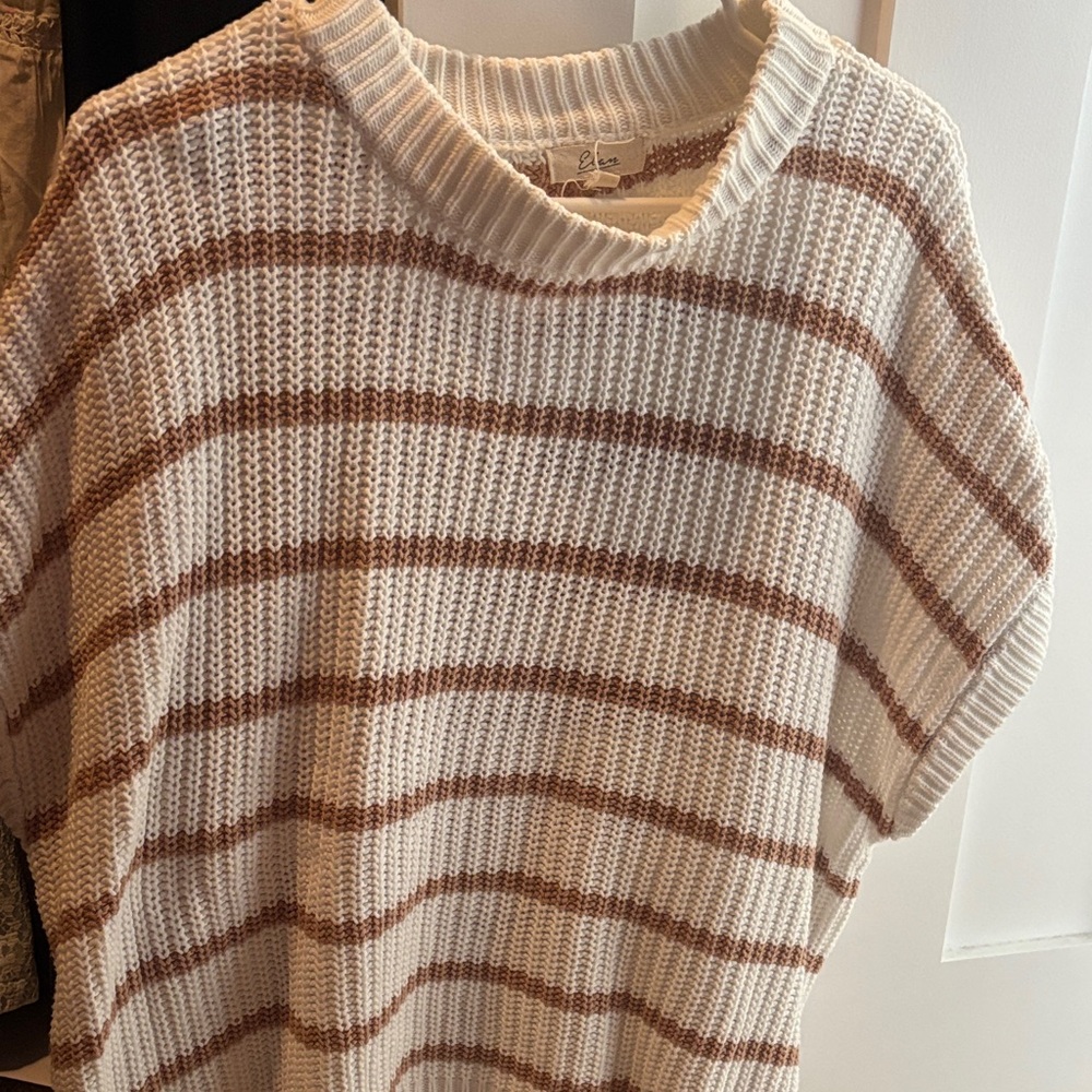 Elan Cream and Brown Striped Sweater
